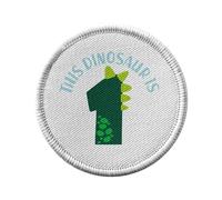 Toppa termoadesiva con rivestimento rotondo, 7 cm, motivo: This Dinosaur is 1 Birthday Celebration Kids Party Gift Theme - Patch da stirare per riparazione o personalizzazione - Borsa jeans stampata