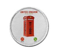 Toppa termoadesiva con rivestimento rotondo, 7 cm, motivo: United Kingdom Is Calling Me Red Telephone Booth London - Patch da stirare per riparazione o personalizzazione - Borsa jeans stampata in