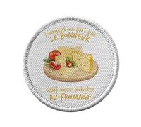 Toppa termoadesiva con rivestimento rotondo, 7 cm, vassoio di formaggio, argento non fa la felicità, toppa da stirare per riparazione o personalizzazione, maglietta con stampa in Francia