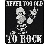 Toppa termoadesiva con scritta "Never To Old To Rock", motivo: Homer Simpson Heavy Metal Rockabilly Biker