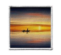 Toppa termoadesiva da indossare 7 x 7 cm, barca sul mare nel sole, tramonto, silhouette pescatore, toppa da stirare per riparazione o personalizzazione, maglietta con borsa jeans stampata in Francia