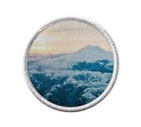 Toppa termoadesiva da indossare rotonda, 7 cm, con montagna sotto la neve, Mount Rainier Seattle USA - Patch da stirare per riparazione o personalizzazione, maglietta con borsa jeans stampata in