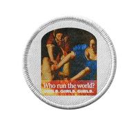 Toppa termoadesiva da indossare rotonda, 7 cm, con scritta "Who Run The World Girl Collage Vintage Illustration Art Umorismo Parodia Memememememe", toppa da stirare per riparazione o personalizzazione