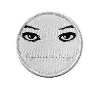 Toppa termoadesiva da indossare rotonda, 7 cm, motivo: Guardami negli occhi, disegno da donna in bianco e nero, toppa da stirare per riparazione o personalizzazione, maglietta con borsa jeans stampata