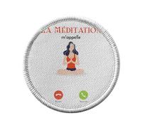 Toppa termoadesiva da indossare rotonda, 7 cm, motivo: La meditazione M'Appelle Zen Maison - Patch da stirare per riparazione o personalizzazione, maglietta con borsa jeans stampata in Francia