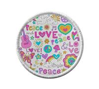 Toppa termoadesiva da indossare rotonda, 7 cm, motivo: Peace Love Chitarre Hippie Psychedelique 70's Colori - Patch da stirare per riparazione o personalizzazione - Borsa jeans stampata in Francia