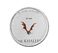 Toppa termoadesiva da indossare rotondo, 7 cm, motivo: Je vous Emmerde je suis une khaleesi disegno di drago Orange, colore: marrone - Patch da stirare per riparazione o personalizzazione - Borsa