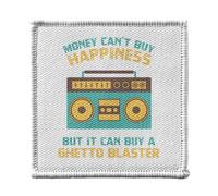 Toppa termoadesiva da stirare, 7 x 7 cm, Ghetto Blaster, Money Can't Buy Happiness Music Patch da stirare per riparazione o personalizzazione, maglietta con borsa jeans stampata in Francia