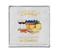 Toppa termoadesiva per abbigliamento, 7 x 7 cm, antipasto, in argento non fa la felicità, formaggio, salumi, vino, toppa da stirare per riparazione o personalizzazione, maglietta con borsa jeans
