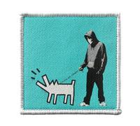 Toppa termoadesiva per abbigliamento, 7 x 7 cm, Banksy Choose Your Weapon Cane Blu Graffiti Street Art - Patch da stirare per riparazione o personalizzazione - Borsa jeans stampata in Francia
