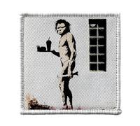 Toppa termoadesiva per abbigliamento, 7 x 7 cm, Banksy Cro Magnon Fast Food Graffiti Street Art - Patch da stirare per riparazione o personalizzazione - Borsa jeans stampata in Francia