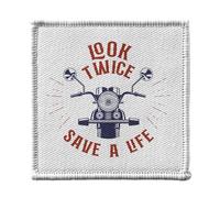 Toppa termoadesiva per abbigliamento, 7 x 7 cm, look twice salva a vita, moto, Big Bike, Cafe Racer old Bike, toppa da stirare per riparazione o personalizzazione, maglietta con borsa jeans stampata