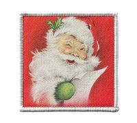 Toppa termoadesiva per abbigliamento, 7 x 7 cm, motivo: Babbo Natale Clin D'Occhio, vintage, retrò, Babbo Natale, 50 anni, toppa da stirare per riparazione o personalizzazione, maglietta con stampa in