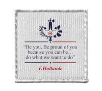 Toppa termoadesiva per abbigliamento, 7 x 7 cm, motivo: François Hollande Discours en Anglais Humour Politique - Patch da stirare per riparazione o personalizzazione - Borsa jeans stampa in Francia