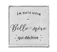 Toppa termoadesiva per abbigliamento, 7 x 7 cm, motivo: Je Suis une Belle Mere Qui Dechire Belle Maman Famille, toppa da stirare per riparazione o personalizzazione, maglietta con borsa jeans stampata