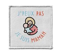 Toppa termoadesiva per abbigliamento, 7 x 7 cm, motivo: J'Peux Pas Je suis Maman mère enfant Bébé - Patch da stirare per riparazione o personalizzazione, maglietta con borsa jeans stampata in Francia