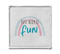 Toppa termoadesiva per abbigliamento, 7 x 7 cm, motivo: Just Keep it Fun Tipografia, messaggio di ispirazione Good Vibes - Patch da stirare per riparazione o personalizzazione - Borsa jeans stampa in