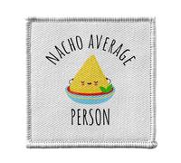 Toppa termoadesiva per abbigliamento, 7 x 7 cm, motivo: Nacho Average Person Pun Food Street Food Chips - Patch da stirare per riparazione o personalizzazione - Borsa jeans stampata in Francia