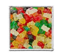 Toppa termoadesiva per abbigliamento, 7 x 7 cm, motivo: orsacchiotto, gelatina, per bambini, gourmandise, multicolore - Patch da stirare per riparazione o personalizzazione - Borsa jeans stampata in