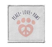 Toppa termoadesiva per abbigliamento 7 x 7 cm, motivo: Peace Love Paws Cat Dog Pets Hippie - Patch da stirare per riparazione o personalizzazione - Borsa jeans stampata in Francia
