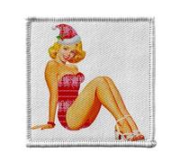 Toppa termoadesiva per abbigliamento 7 x 7 cm, motivo: Pin Up De Noel Vintage Retro Mere Noel 50 S, toppa da stirare per riparazione o personalizzazione, maglietta con borsa jeans stampata in Francia