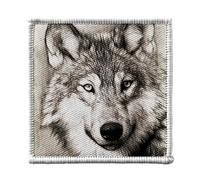 Toppa termoadesiva per abbigliamento, 7 x 7 cm, motivo: testa di lupo animale selvatico, nero e bianco, arte - Patch da stirare per riparazione o personalizzazione, maglietta con borsa jeans stampata