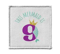 Toppa termoadesiva per abbigliamento, 7 x 7 cm, motivo: This Mermaid is 9 anni Old Birthday Party - Patch da stirare per riparazione o personalizzazione - Borsa jeans stampata in Francia