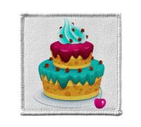 Toppa termoadesiva per abbigliamento, 7 x 7 cm, motivo: torta di compleanno, gourmandise per bambini, toppa da stirare per riparazione o personalizzazione, maglietta con stampa in Francia