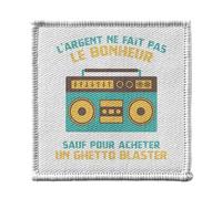 Toppa termoadesiva per abbigliamento, 7 x 7 cm, per radio-cassette, in argento non fa la felicità, toppa da stirare per riparazione o personalizzazione, maglietta per jeans stampata in Francia