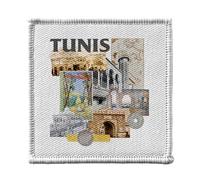 Toppa termoadesiva per abbigliamento, 7 x 7 cm, tunisi vintage Collage Tunisia da viaggio, vintage, toppa da stirare per riparazione o personalizzazione, maglietta con stampa in Francia