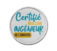 Toppa termoadesiva per abbigliamento rotondo, 7 cm, certificata miglior genieur dell'universo civile informatico mecanico, toppa da stirare per riparazione o personalizzazione, maglietta con borsa