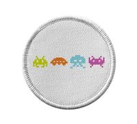 Toppa termoadesiva per abbigliamento rotondo, 7 cm, colore: Pixel Invaders Games Video Game Retro Gaming 80's 8 bit - Patch da stirare per riparazione o personalizzazione - Borsa jeans stampata in