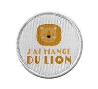 Toppa termoadesiva per abbigliamento rotondo, 7 cm, con scritta "Ho mangiato il leone per bambini, disegno - Patch da stirare per riparazione o personalizzazione - Borsa jeans stampa in Francia