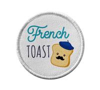Toppa termoadesiva per abbigliamento rotondo, 7 cm, con toast, set di parole e cibo, colazione, ideale per riparazione o personalizzazione, con stampa in Francia