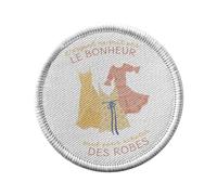 Toppa termoadesiva per abbigliamento rotondo, 7 cm, in argento non fa la felicità, alla moda, per la riparazione o la personalizzazione, con stampa in Francia