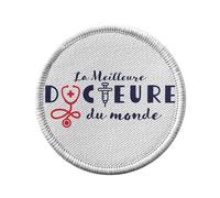 Toppa termoadesiva per abbigliamento rotondo, 7 cm, la migliore dottoressa del mondo medicina mestiere passione salute - toppa da stirare per riparazione o personalizzazione - Borsa jeans stampata in