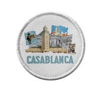 Toppa termoadesiva per abbigliamento rotondo, 7 cm, motivo: Casablanca Collage Travel Marocco Cartolina - Patch da stirare per riparazione o personalizzazione - Borsa jeans stampata in Francia