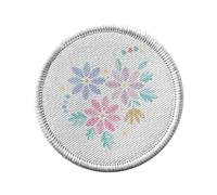 Toppa termoadesiva per abbigliamento rotondo, 7 cm, motivo: fiori dei campi minimalisti, fatta a mano, arte illustrazione, colori primari, toppa da stirare per riparazione o personalizzazione