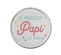 Toppa termoadesiva per abbigliamento rotondo, 7 cm, motivo: il miglior papi del mondo grande padre famiglia - Patch da stirare per riparazione o personalizzazione, maglietta con stampa in Francia