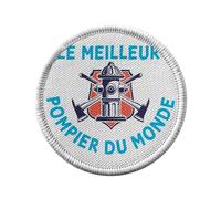 Toppa termoadesiva per abbigliamento rotondo, 7 cm, motivo: il miglior pompiere del mondo salvataggio, pompiere, incendio incidente, toppa da stirare per riparazione o personalizzazione, maglietta con