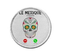 Toppa termoadesiva per abbigliamento rotondo, 7 cm, motivo: Le Mexique M'Appelle Calavera Culture - Patch da stirare per riparazione o personalizzazione - Borsa jeans stampata in Francia