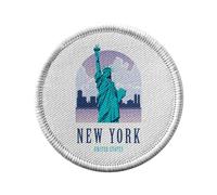 Toppa termoadesiva per abbigliamento rotondo, 7 cm, motivo: New York United States Illustration Stati Uniti Statua Libertà, toppa da stirare per riparazione o personalizzazione, maglietta con stampa