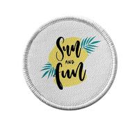 Toppa termoadesiva per abbigliamento rotondo, 7 cm, motivo: Sun and Fun Estate Vacances Spiaggia Mer Travel - Patch da stirare per riparazione o personalizzazione - Borsa jeans stampa in Francia