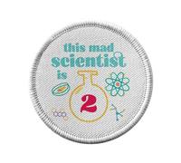 Toppa termoadesiva per abbigliamento rotondo, 7 cm - This Mad Scientist is 2 Anniversary Celebration Regalo Inglese Science Theme - Patch da stirare per riparazione o personalizzazione - Borsa jeans