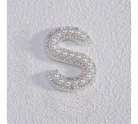 Toppa termoadesiva per giacca da sposa, con lettera (S) | Perla artificiale bianca, iridescente per finiture in cristallo, supporto, dimensioni 10.5x3cm, facile personalizzazione