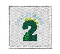 Toppa termoadesiva per vestiti, 7 x 7 cm, motivo: This Dinosaur is 2 Birthday Celebration Kids Party Gift Theme - Patch da stirare per riparazione o personalizzazione - Borsa jeans stampata in Francia
