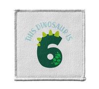 Toppa termoadesiva per vestiti, 7 x 7 cm, motivo: This Dinosaur is 6 Birthday Celebration Kids Party Gift Theme - Patch da stirare per riparazione o personalizzazione - Borsa jeans stampata in Francia