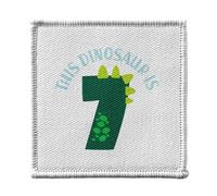 Toppa termoadesiva per vestiti, 7 x 7 cm, motivo: This Dinosaur is 7 Birthday Celebration Kids Party Gift Theme - Patch da stirare per riparazione o personalizzazione - Borsa jeans stampata in Francia