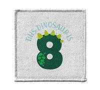 Toppa termoadesiva per vestiti, 7 x 7 cm, motivo: This Dinosaur is 8 Birthday Celebration Kids Party Gift Theme - Patch da stirare per riparazione o personalizzazione - Borsa jeans stampata in Francia