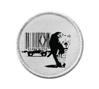 Toppa termoadesiva rotonda 7 cm - Banksy Leopard Pantere Code Barre Cage - Patch da stirare per riparazione o personalizzazione di T-shirt, borsa, jeans - Stampata in Francia